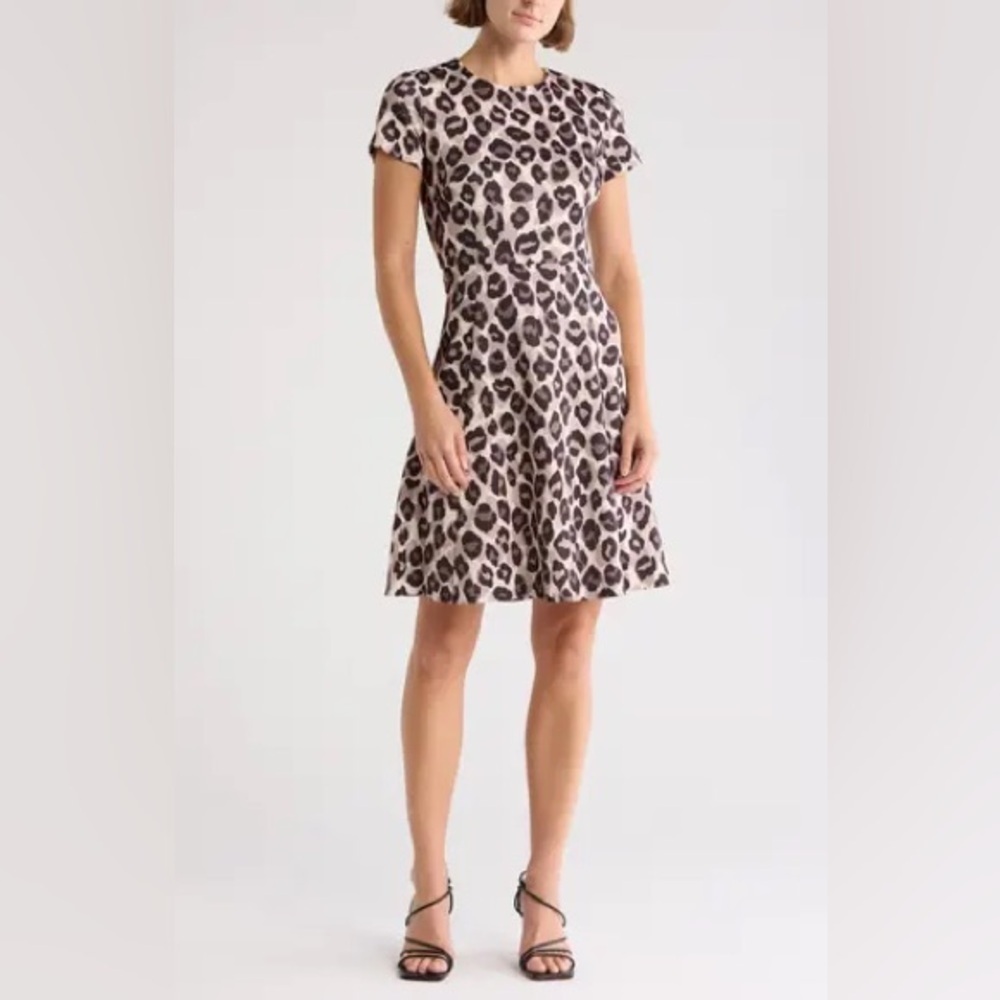 Eliza J Leopard Print Short Sleeve Fit And Flare Dress Size 12